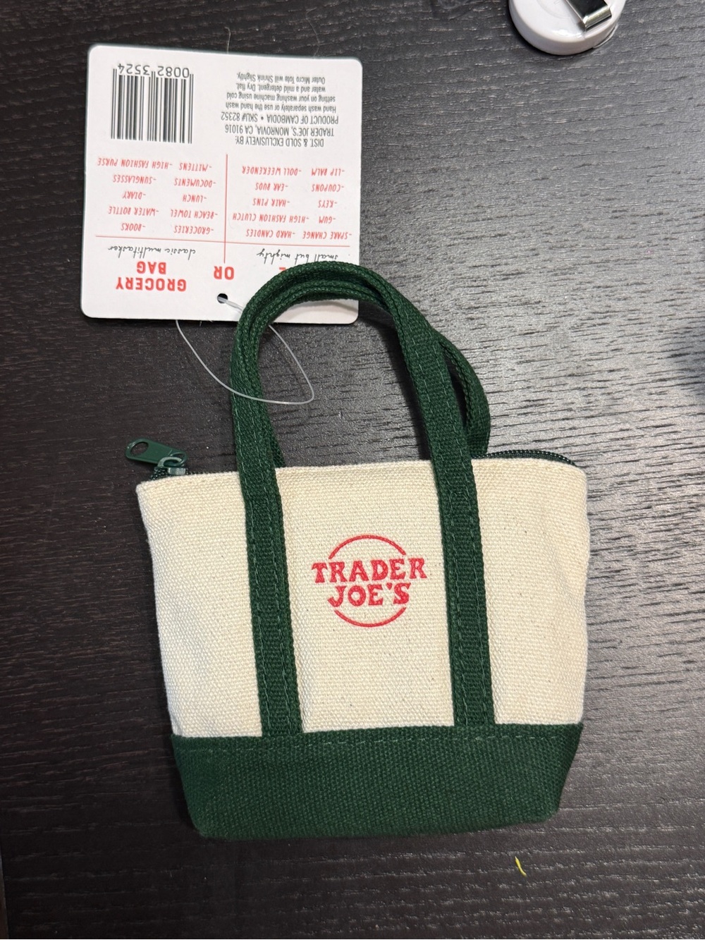 Nwt Trader Joe’s Micro Tote with Grocery Bag- Cream and Dark Green